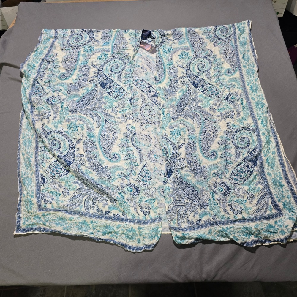 Kimono Wrap Womens OS Blue Paisley Viscose Open Boho Chic, Coastal, Resortwear,